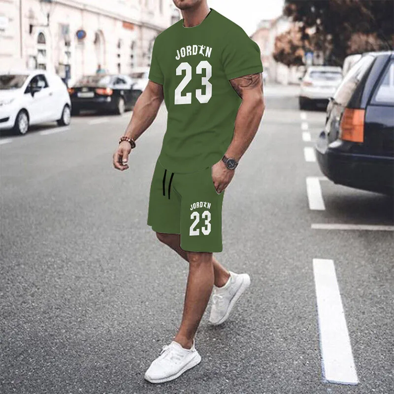 Black Men\'s Summer Mesh Hip-Hop Basketball T-Shirt 23 Printed Men Suits Leisure Sportswear Streetwear Shorts + Tops 2-Piece Set