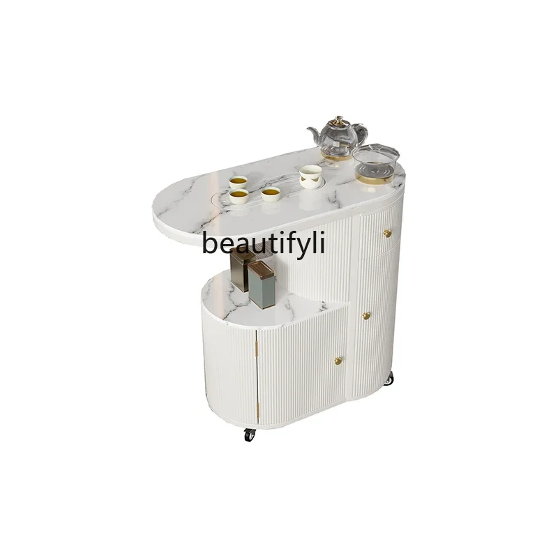 

A16 Household Tea Tray Movable Tea Table and Chair Combination Light Luxury Stone Plate Modern Minimalist Balcony Small Tea Trol