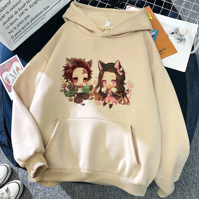 Women Japan Anime Sweatshirts Demon Slayer Kamado Nezuko Y2K Kawaii Hoodie Harajuku Female Streetwear Casual Clothes Tops Warm