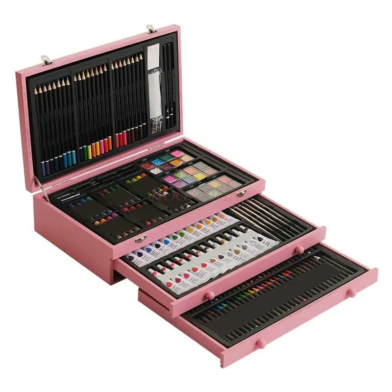 مجموعة فرش صندوق هدايا خشبي، صندوق هدايا فرشاة الرسم الفني للأطفال، صندوق أدوات فني #1