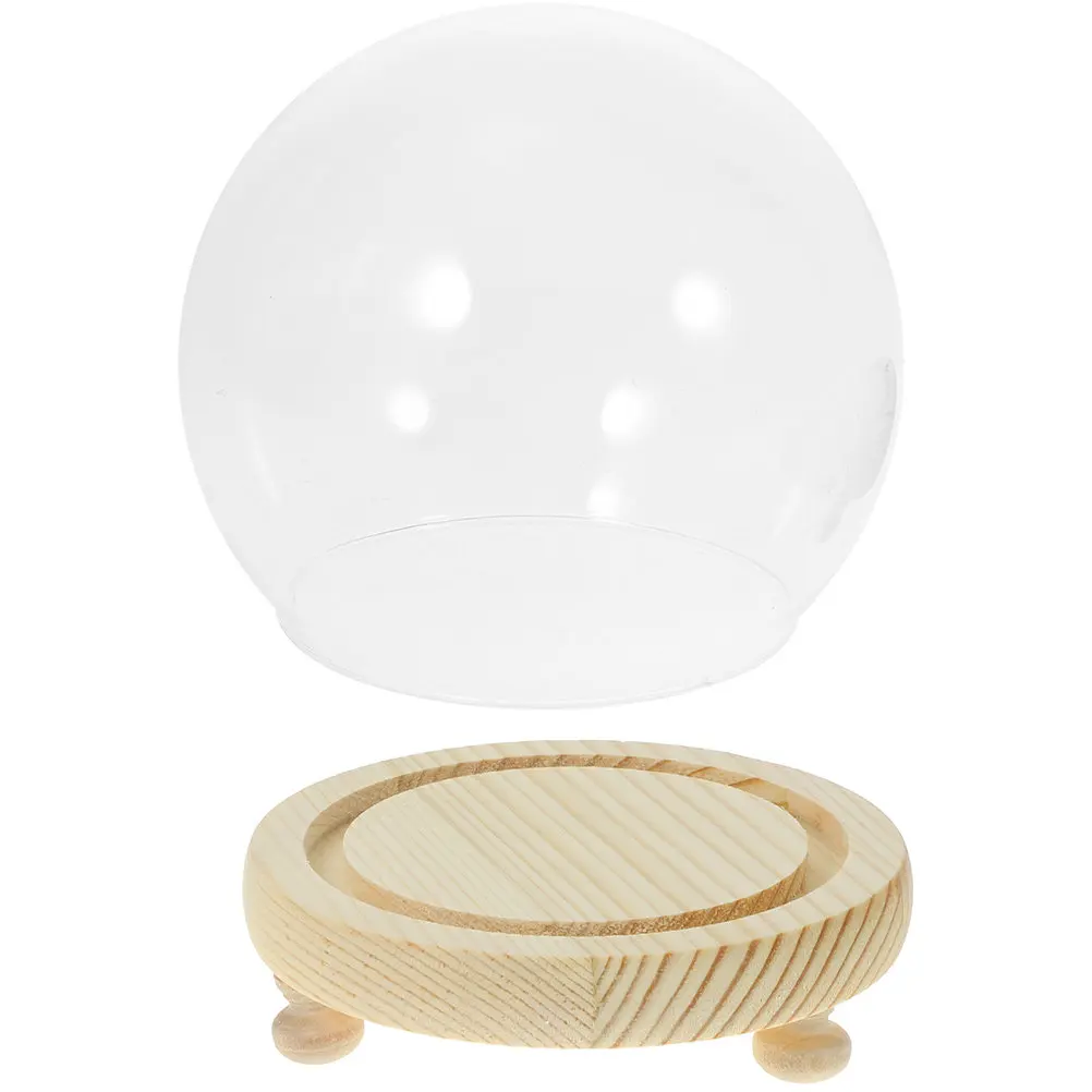 Small Glass Display Case with Wooden Base Clear Glass Dome for Desktop Decoration Micro-Landscape Holder Rose Globe Chic
