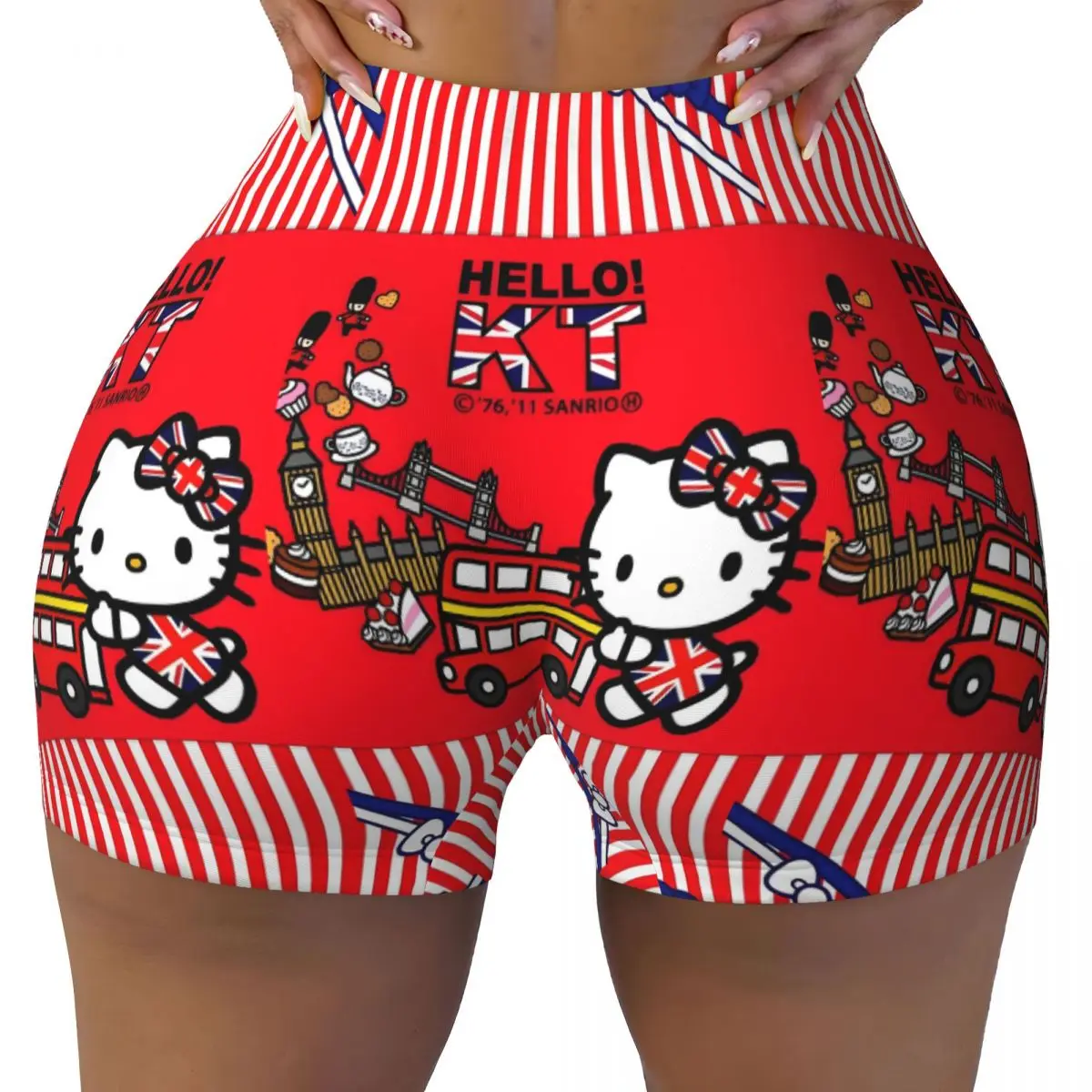 

Custom Hello Kitty Manga Cat Gym Biker Running Shorts Women's Workout Yoga Shorts