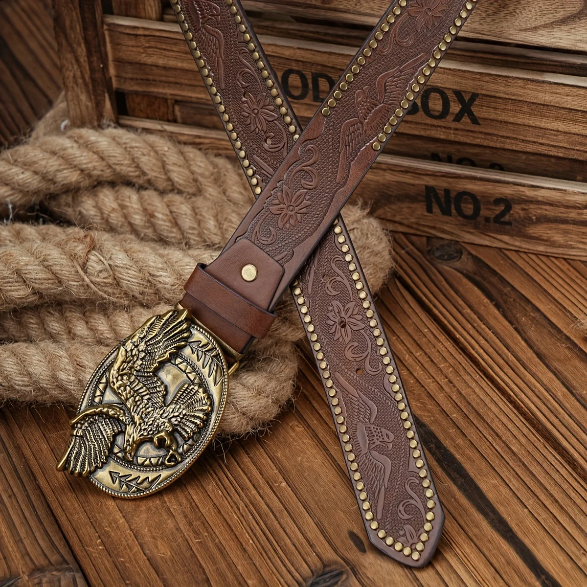 Herren - Damen - Western-Denim - PU-Leder - Gürtel - Vintage-Jeans mit Nadelschnalle Brauner Gürtel – Detail 2