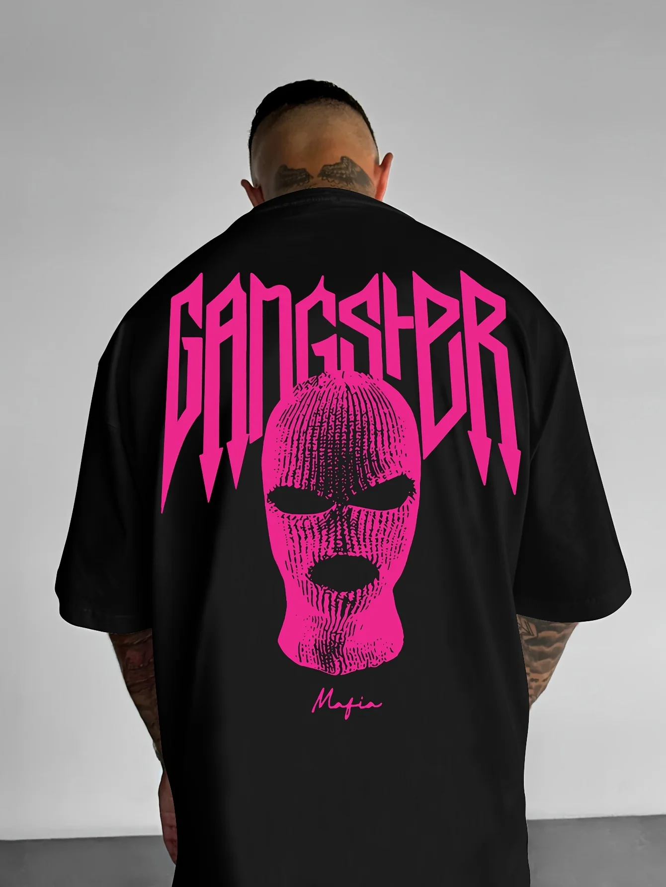 تي شيرت رجالي بنمط الشارع - طباعة هندسية بنية وأسود، قماش محبوك مسامي، تي شيرت كاجوال