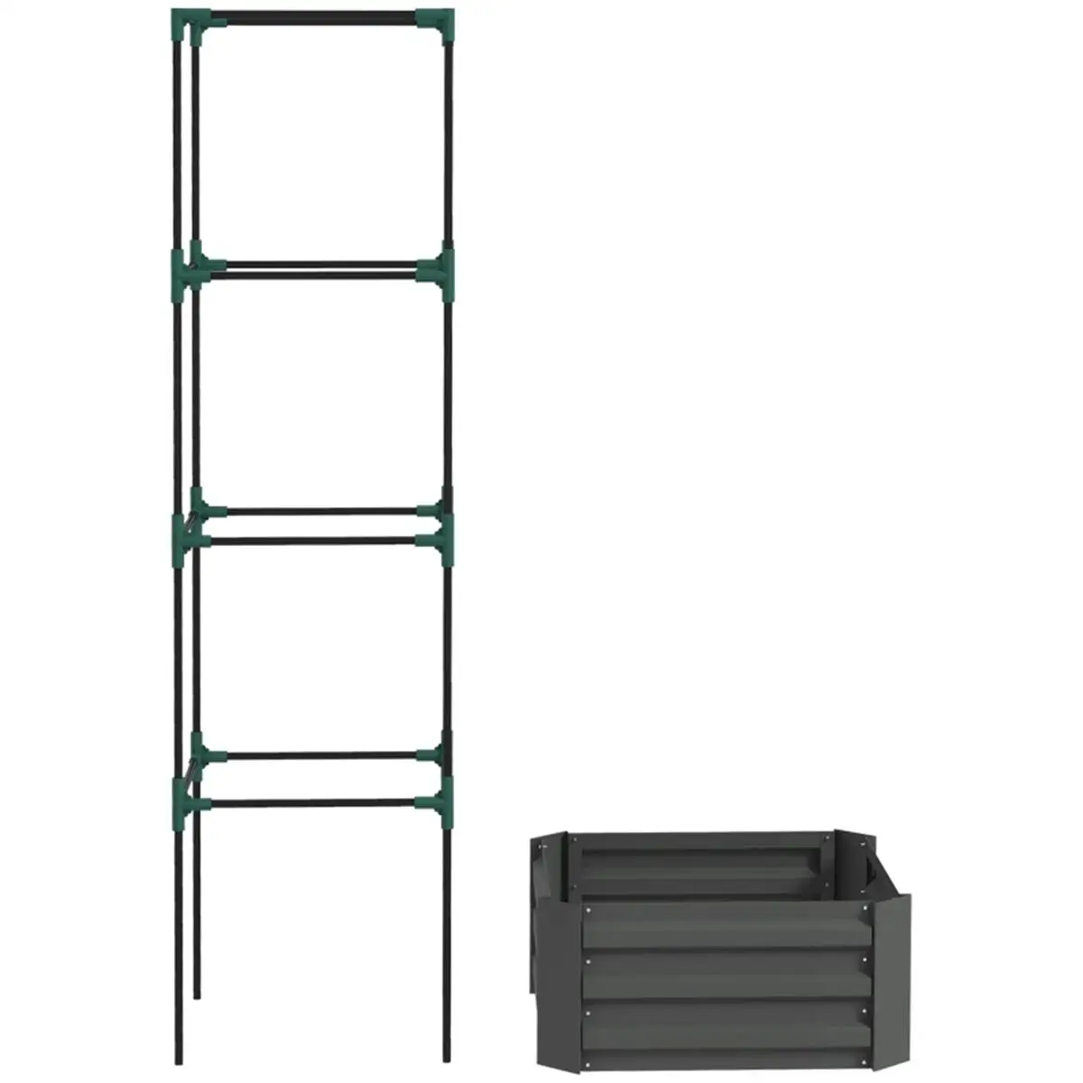 24”x24”x11.75” Grey Galvanized Planter Box with Rattan Holder - Durable Outdoor Garden Decor