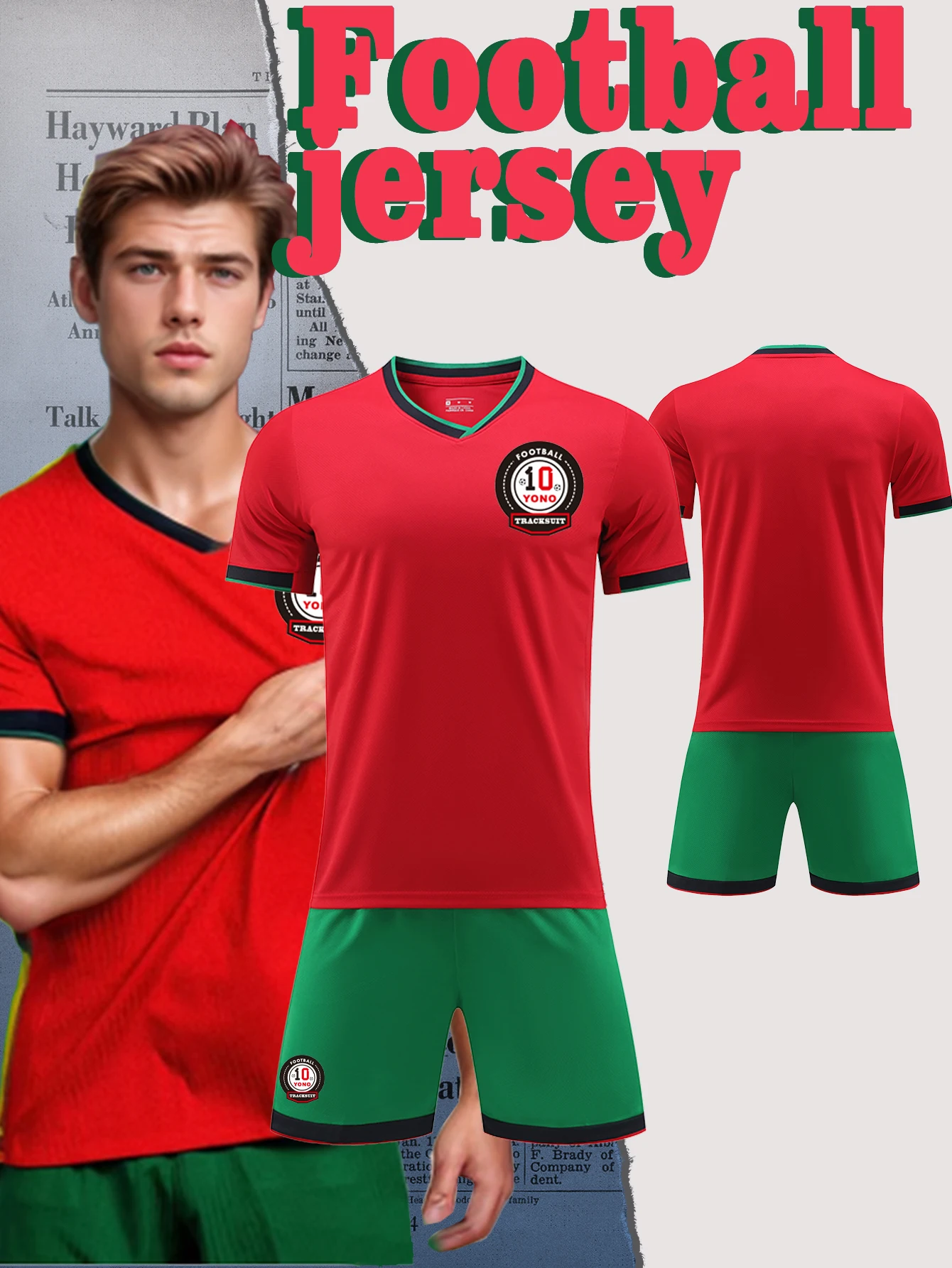 Men's Casual Sports Football Uniform round Neck Top with Fashionable Breathable Shorts Comfortable Football Suit Set