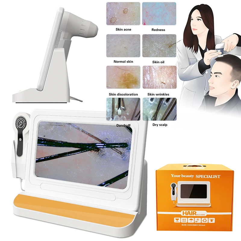 2026 HD Digital Skin Analyzer Professional Hair Scalp Camera Detector Hair Follicle Oil Moisture Test Device 10inch 50/200X