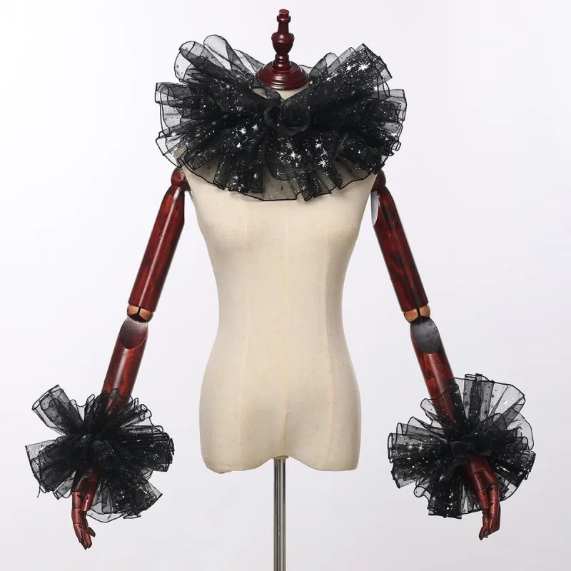 

Шут воротник с рюшами на шее, воротник клоуна, рукава, комплект для косплея, белый воротник с рюшами на шее, воротник клоуна в средневековом викторианском стиле