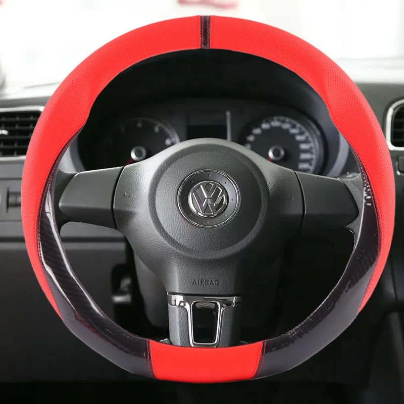 

Для Volkswagen VW Polo 6R 6N 6N2 6C 9N 9N3 R-Line: Аксессуары для интерьера автомобиля, чехол на руль из карбоновой кожи