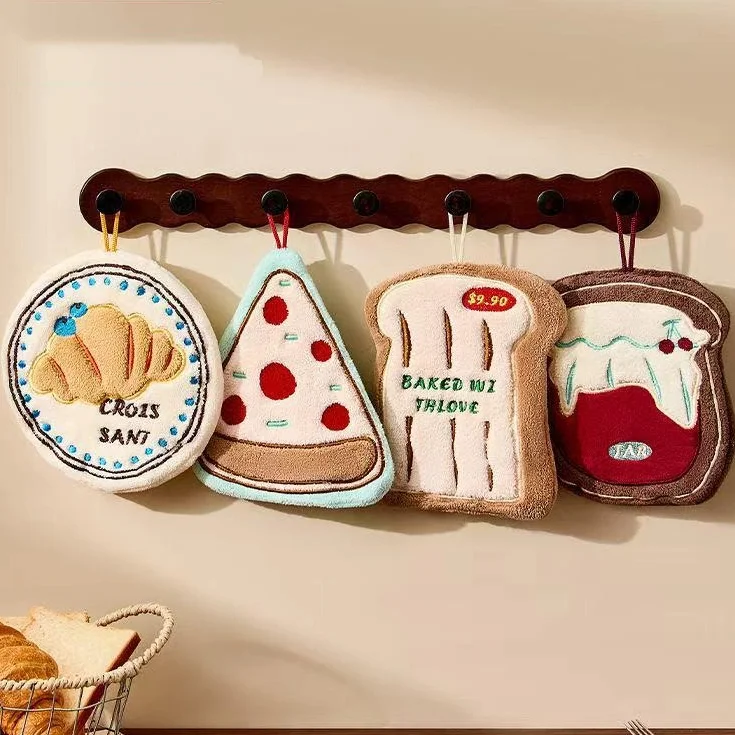 Cherry Cake Hand Towel Hanging Cute Hand Towel Kitchen Bathroom Absorbent Cloth Thickened Quick Drying Handkerchief Coral Velvet