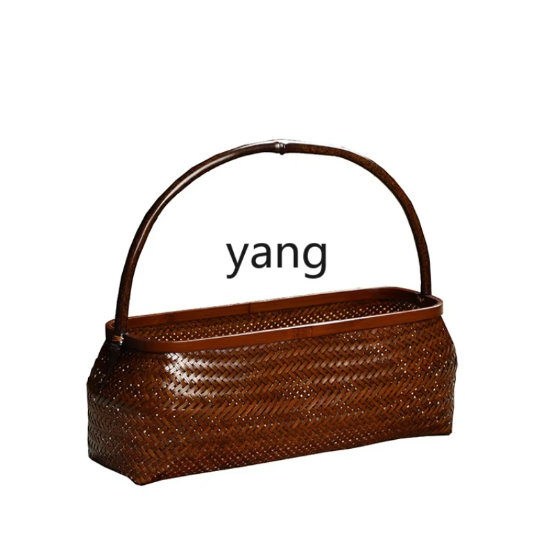 

LH handmade bamboo lacquer basket bamboo fruit basket, desktop tea set storage basket
