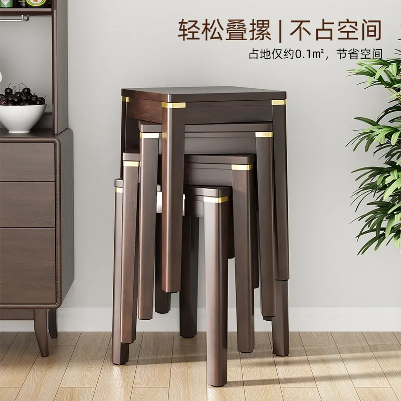 Solid wood stool can be stacked Chinese living room household square stool shoe cabinet ins original chair