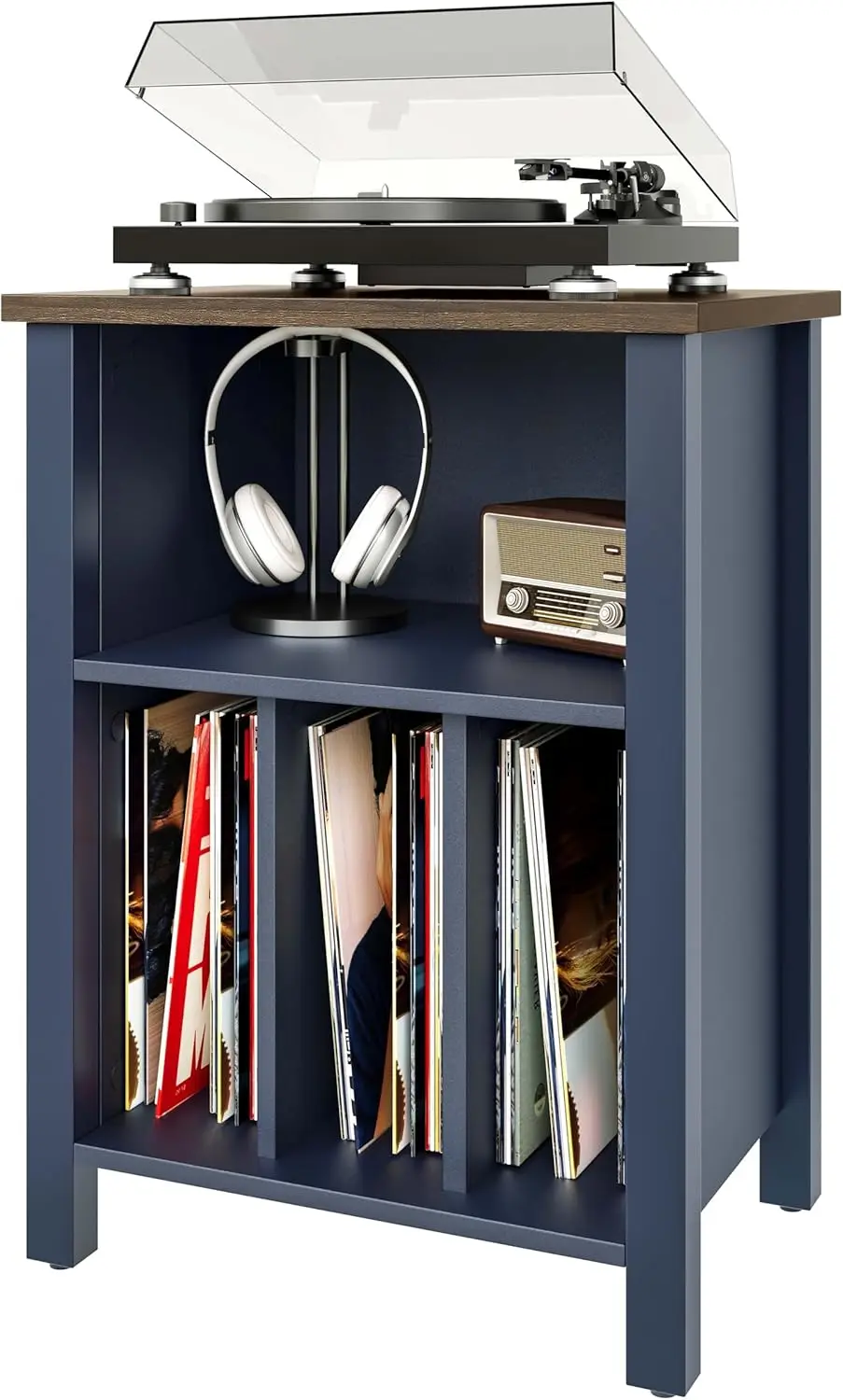 

Vinyl Record Storage Table with Display Shelf, Holds 130 Albums, Wood Turntable Stand for Living Room Bedroom in Blue