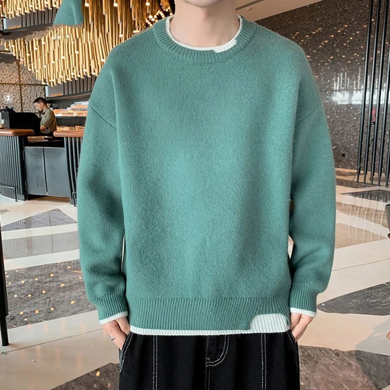 2023 Spring Autumn New Solid Color Fashion Round Neck Long Sleeve Sweater Man Loose High Street Screw Thread All-match Pullovers