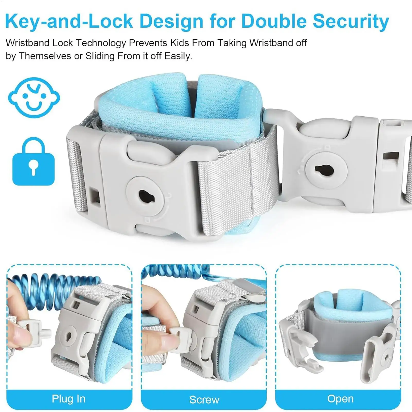 

Adjustable Prevent Loss Anti Lost Wrist Link With Lock 2in1 Toddler Reflective Harnesses For Outdoor Travel Girls Boys