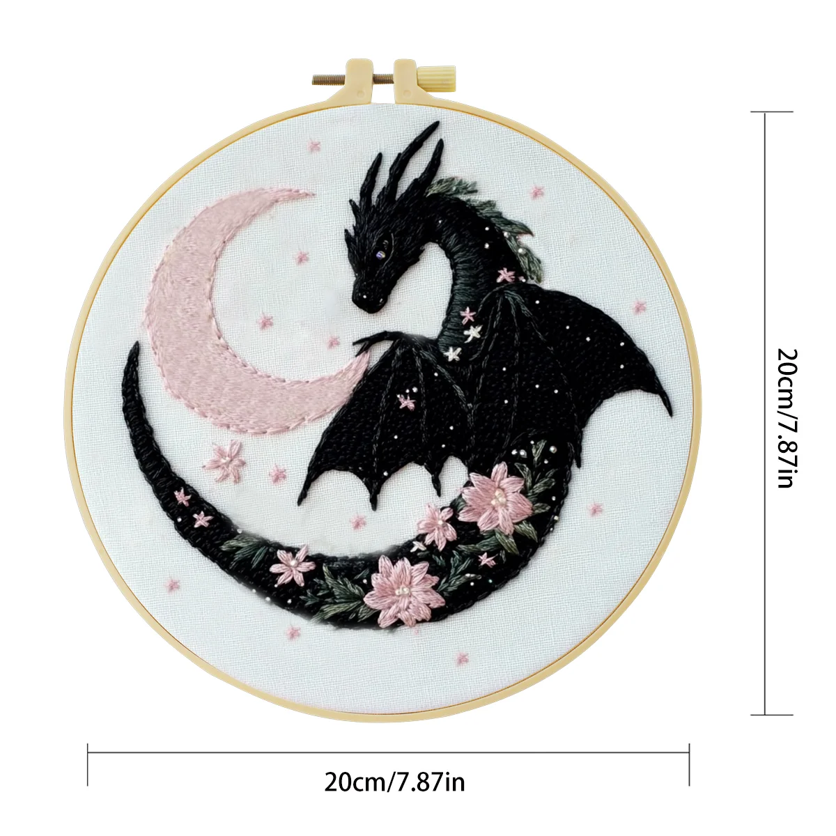 1 Stück 20X20CM/7,87 Zoll Der Drache und der Mond Stickerei Starter-Kit DIY-Set für Anfänger Basteln Malen Nähen Kunst – Detail 5