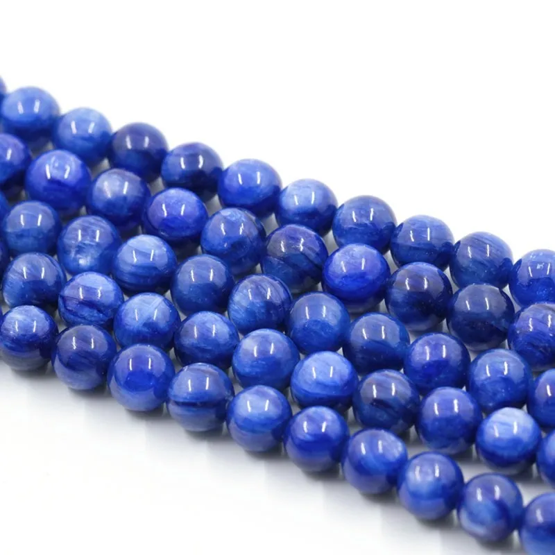 8mm Fashion Natural Blue Stone Lapis Lazuli Smooth Round Gemstone Kyanite Loose Beads Strand For Jewelry Bracelet Making