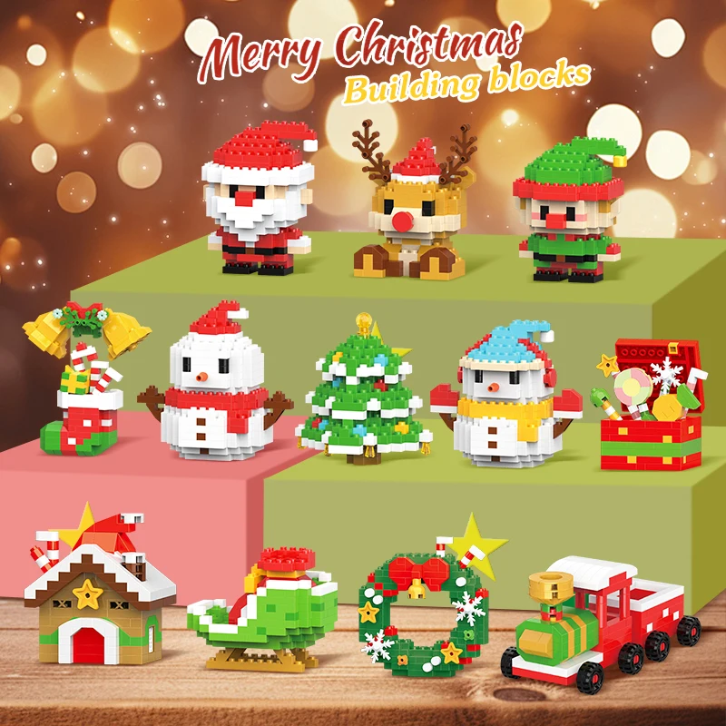 Fai da te natale Building Block pupazzo di neve alce babbo natale modello Micro mattone Building Block decorazione albero di natale giocattolo per