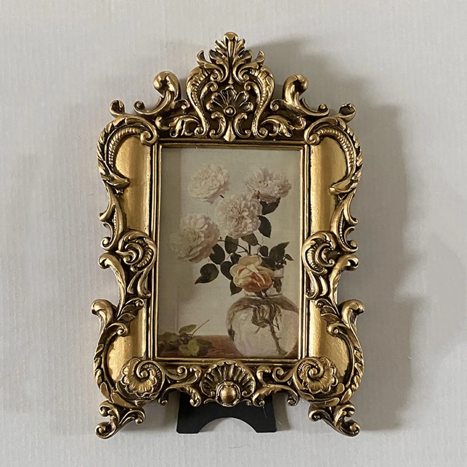 Resin Photo Frame Floral Embossed Tabletop Wall Hanging Display Holder Painting
