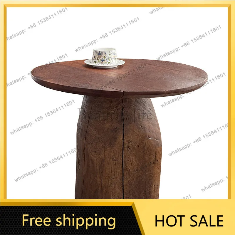 FG round coffee table solid wood medieval wabi-sabi wind B & B small round table