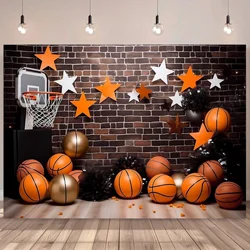 Basketball themed party background decoration - Polyester sports birthday banner 1pc,durable basketball hoop and wall background