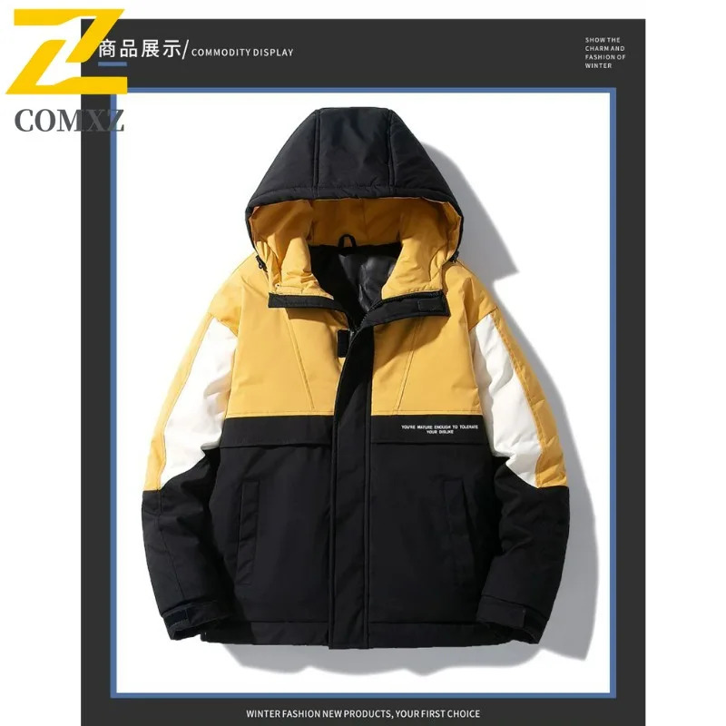COMXZ الرجال سترة منفوخة كلاسيكية جديدة الربط الوقوف طوق التخييم خفيفة الوزن سترة عادية الصيد يندبروف الشتاء الملابس #1