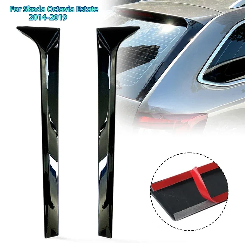 1 Pair For Skoda Octavia Estate 2014 2015 2016-2019 Car Rear Window Side Spoiler Glossy Black ABS Plastic Auto Exterior Parts