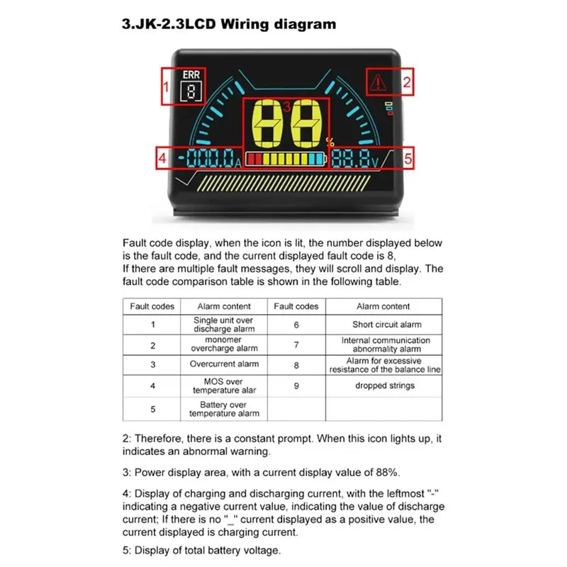ABQU Smart BMS LCD Display 2.3 Inch Lithium Battery Protection Board Intelligent Battery Level Indicator Monitor