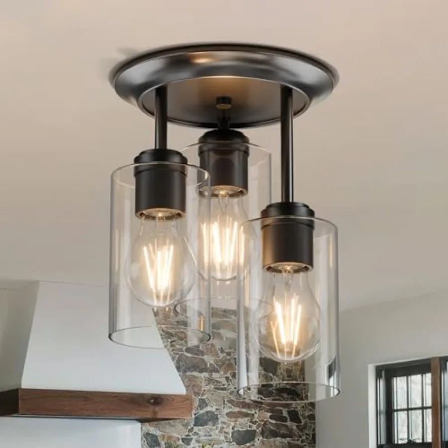 3-Lights Semi Flush Mount Ceiling Light Fixture, Matte Light Fixtures, Ceiling Light for Kitchen, Foyer, Entryway, Farmhouse, H