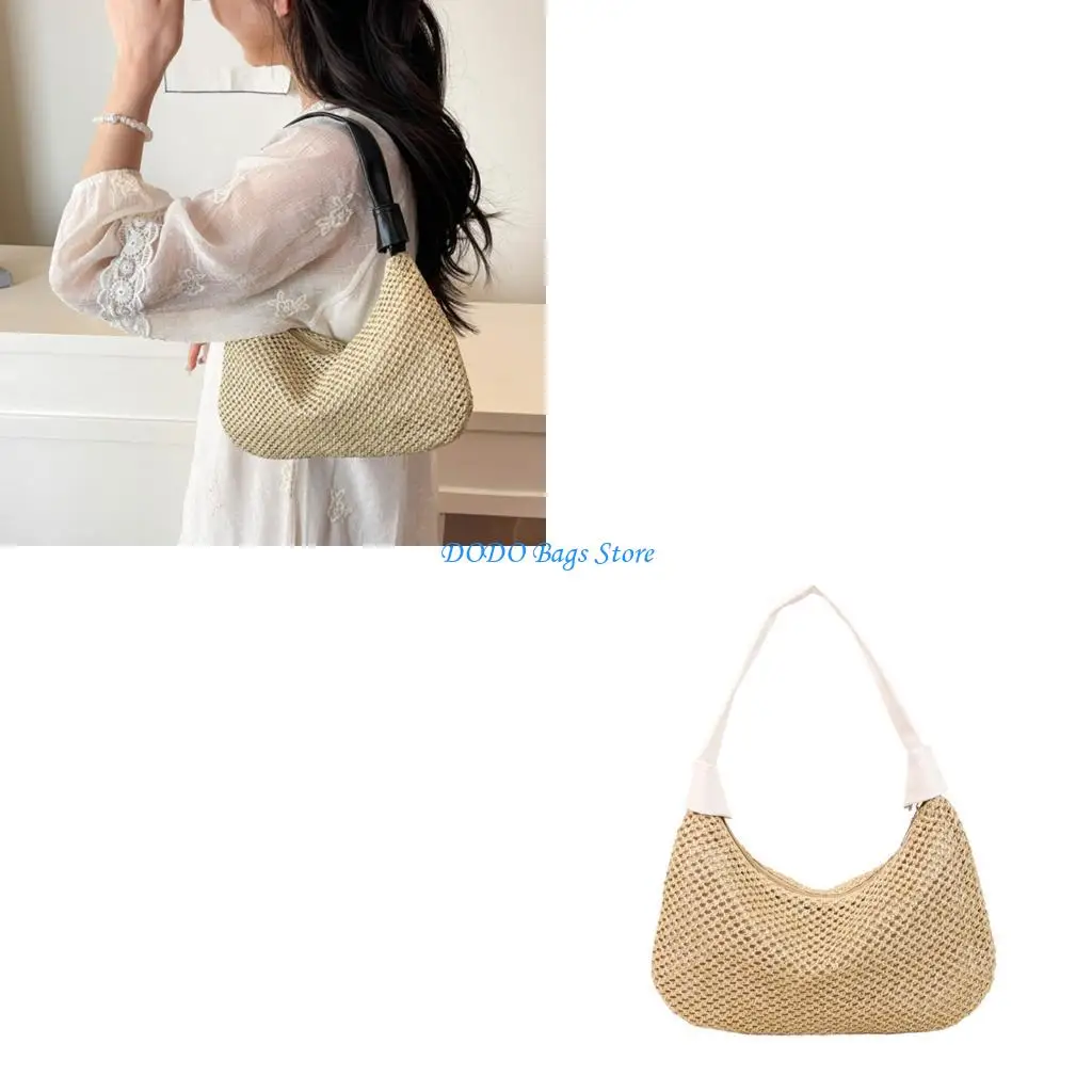 

Stylish Straw Bag With Multiple Pockets Handbag For Travel Essential