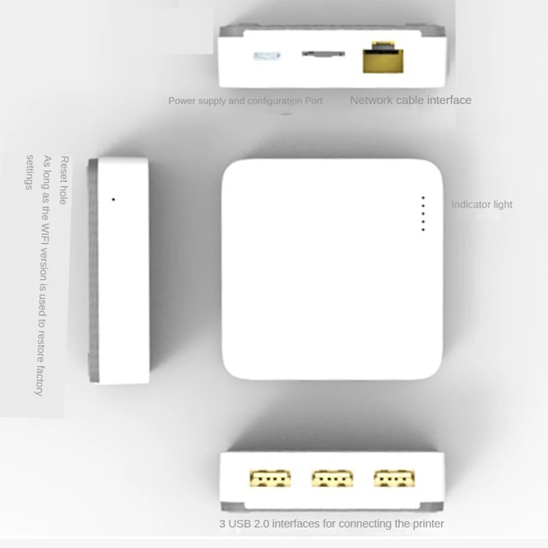 NP332 3-poorts USB-netwerkprintserver Multi-interface netwerkprintserver Eenvoudige installatie (netwerk + Bluetooth-versie)
