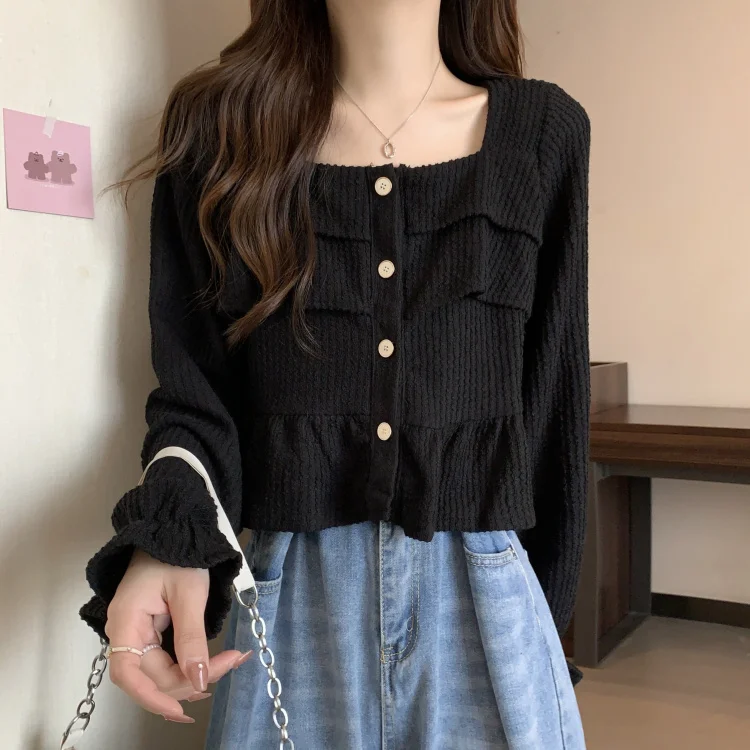 

Long Sleeve Shirts Womens Satin Ruffled Slim Fit Button Down Outwear Feminine Travel Romantic Casual Comfortable Spring Outfit