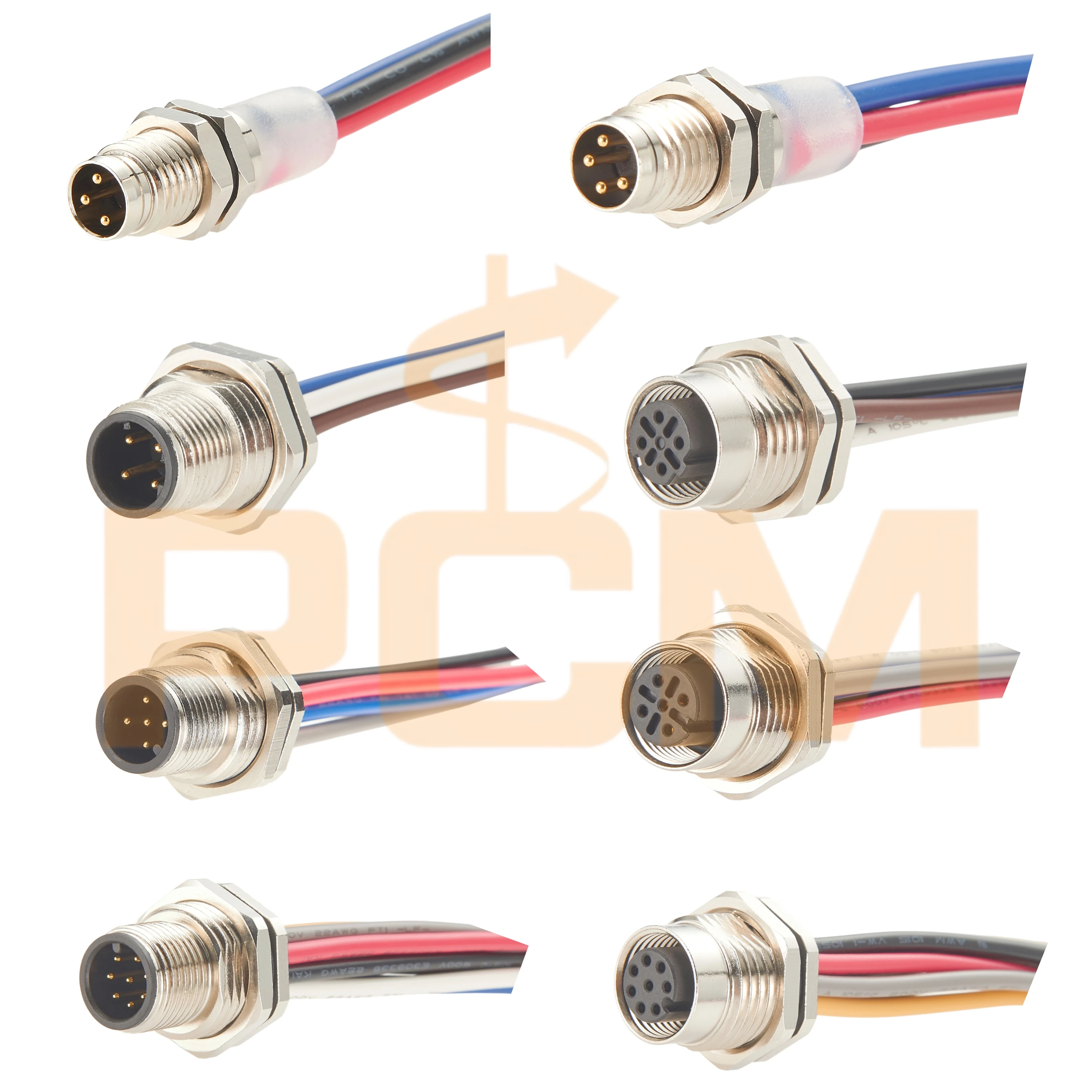 M12 8-Pin-Sensor-Pigtail-Steckverbinder, Rückwandmontage, wasserdichte Flanschbuchse, Gewindekupplung, weiblich, A-Kodierung, mit Kabel – Detail 3