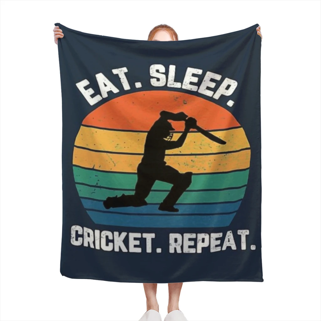 Eat Sleep Cricket Repeat Sunset White Text Medium Blanket Comforter Flannel Soft throw Blankets Warm Home and Decoration