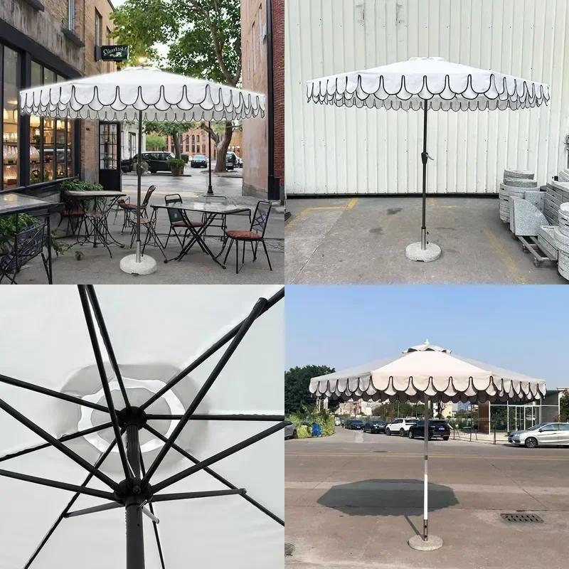 for Wholesale Deluxe Scallop Design Outdoor Garden Beach Umbrella Custom Printed  Umbrella Tassel Hotel Outdoor Furniture