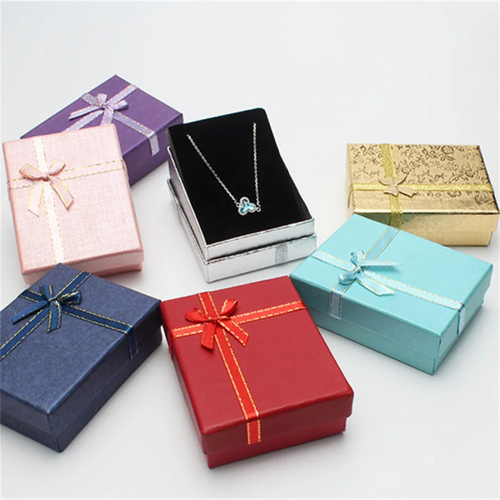 Jewelry Box Bow Ribbon Simple Exquisite Gifts Packaging Earrings Ring Necklace Bracelet Storage Jewelry Organization Display Box