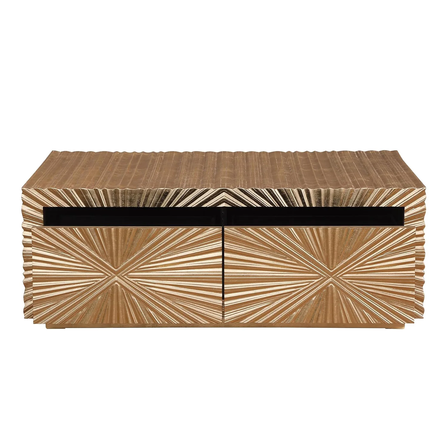 

# Contemporary Gold Rectangular Coffee Table With 2 Drawers Luxury Antique Design For Home Living Room Furniture
