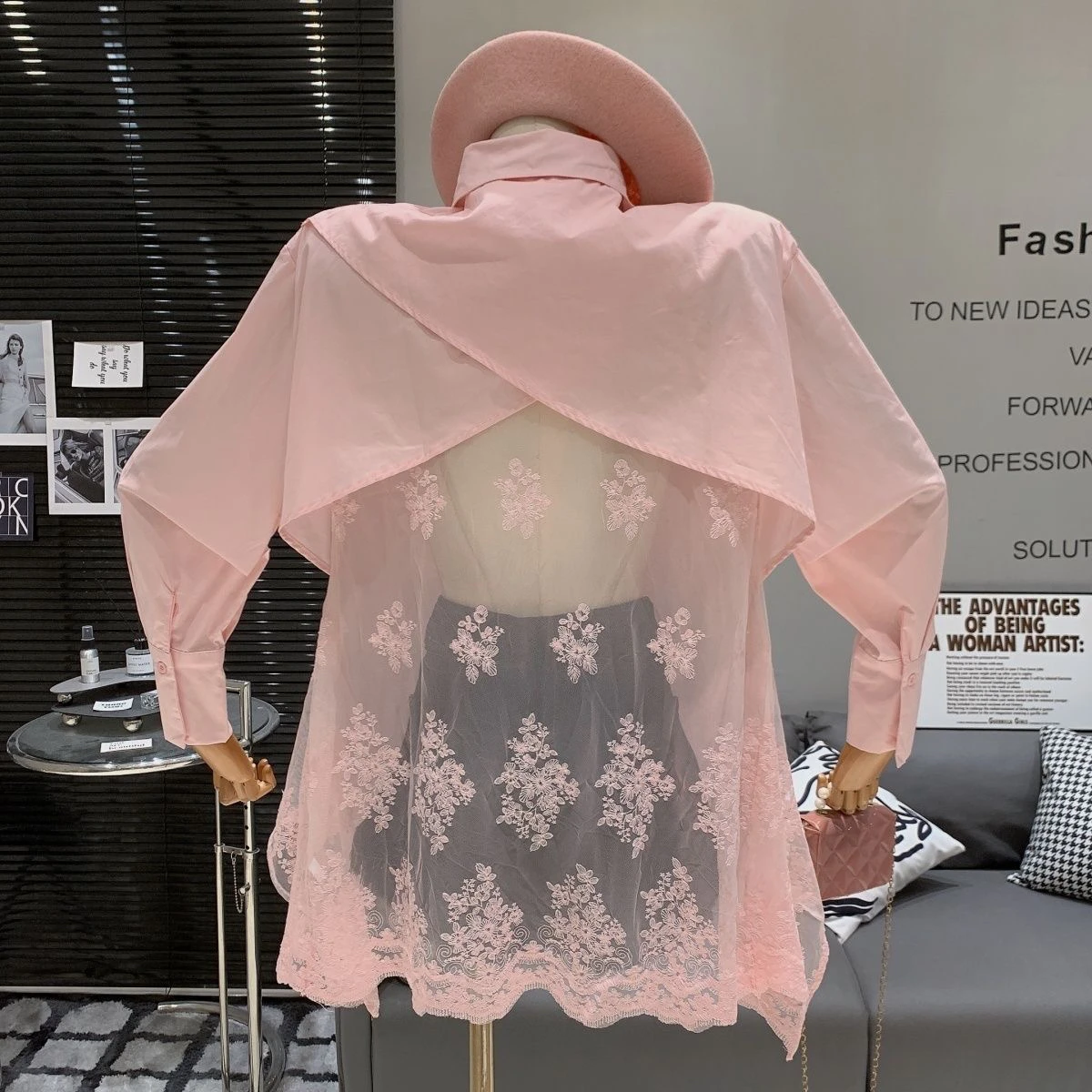 

Sexy Bal Me Splice irt Women's Collar Long Sve Loose Fit Mid-Length Polyester Fiber Pure Color Button Closure