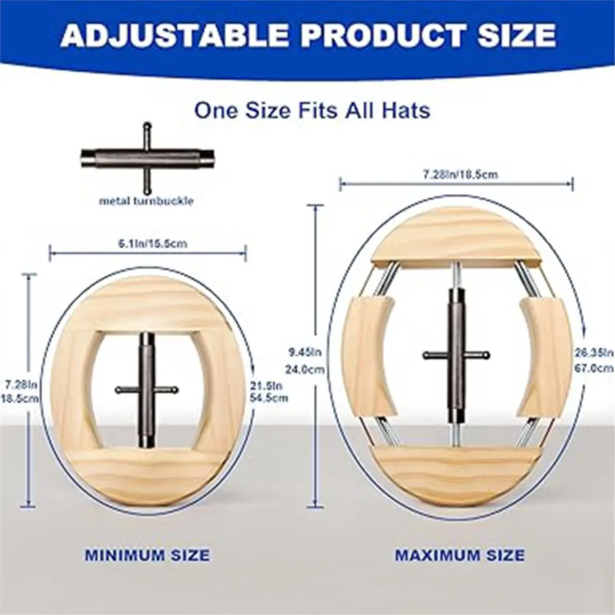 4 Way Hat Stretcher, Hat Stretcher for Fitted Hats, Hats Shaper Extender W. Lever Wrench for Men All Kind of Caps