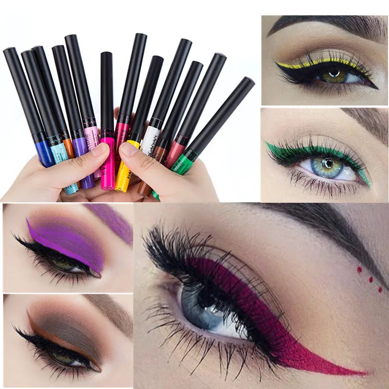 12 kolorów Eyeliner płynny wodoodporny łatwy do noszenia Make Up matowy Eyeliner niebieski czerwony zielony biały złoty brąz Eyliner Maquiagem