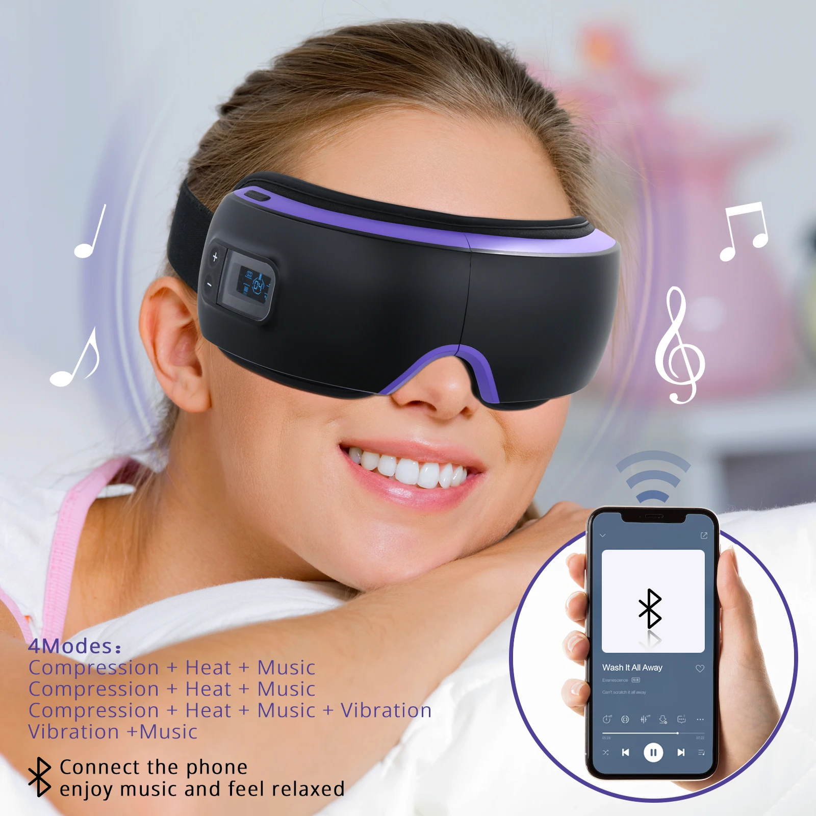 Bluetooth Air Pressure Eye Device Vibration Digital Eye Care Massager Relief Stress Heat Compress Musical Massager