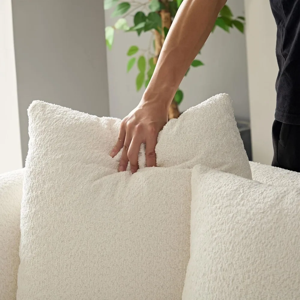 أريكة مقطعية منحنية معاصرة بأربعة مقاعد من قماش Boucle مع وسائد وأرجل خشبية لمقعد غرفة المعيشة الحديثة #3