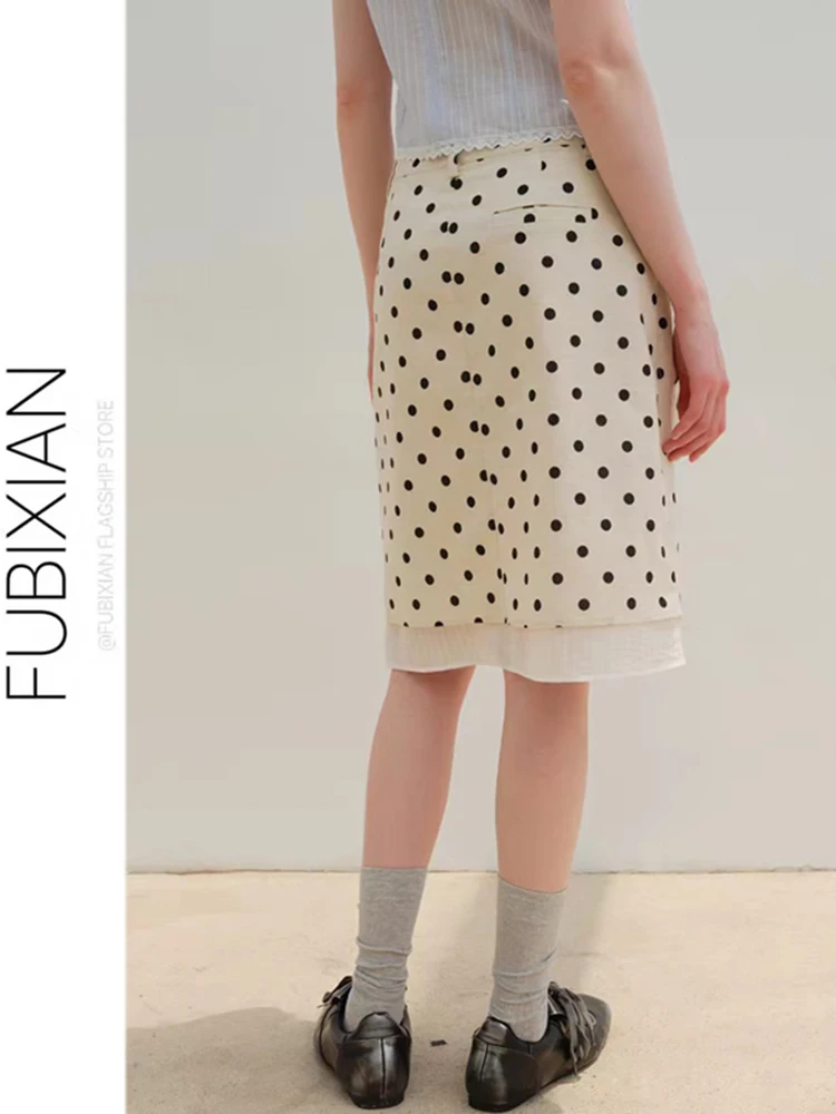 Skin-friendly Double-layer Polka Dot Half Skirt Versatile Design Korean Style Cotton Linen Blend Straight Cut Spring Summer