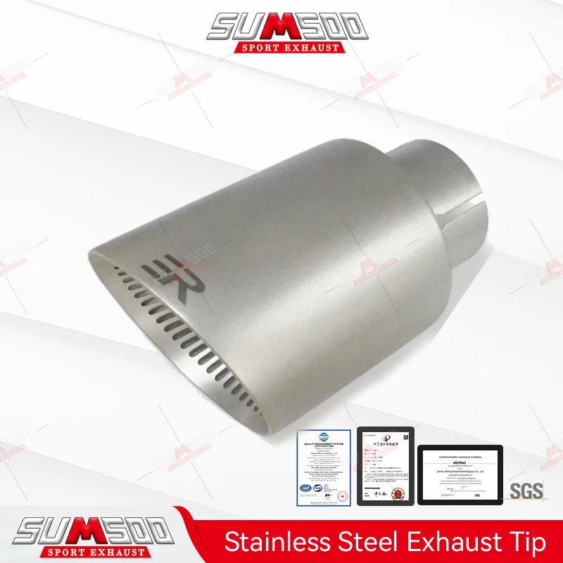 本物のSUMSOO 1個 マット仕上げ304ステンレス鋼ストリップ型穴あきカーマフラーチップ 排気チップシステムパイプ ユニバーサル排気チップ
