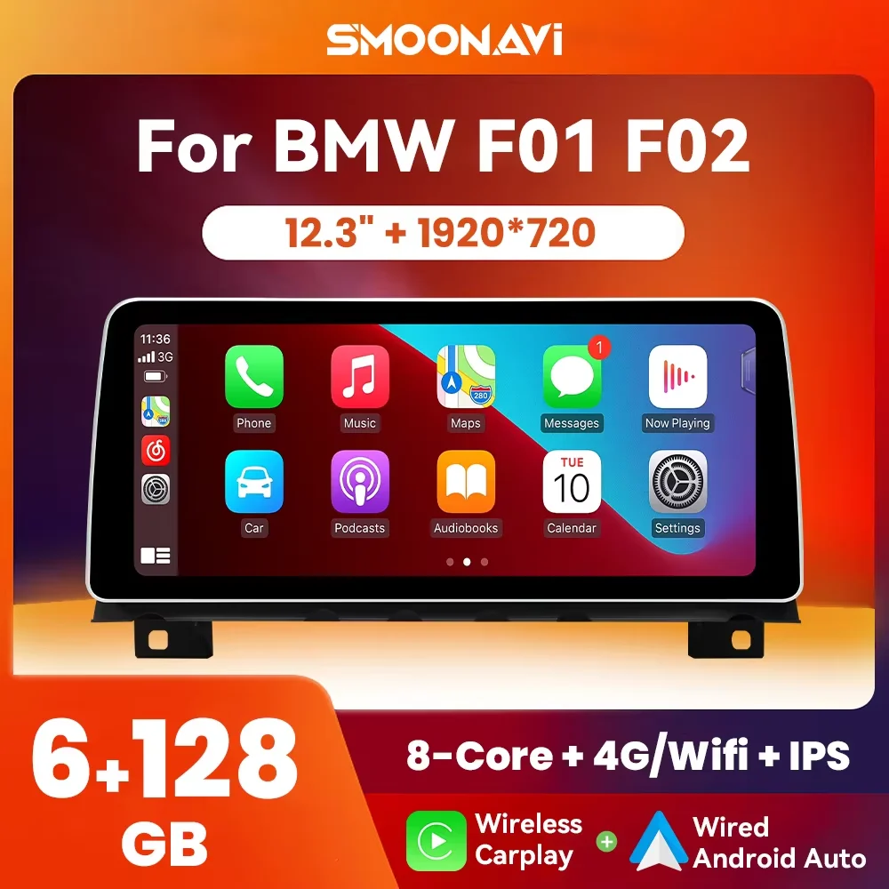 Android 12 6GB 128GB Wireless CarPlay 12.3 Inch Car Multimedia Player For BMW 7 Series F01 F02 2009-2015 CIC NBT GPS 4G Wifi DSP