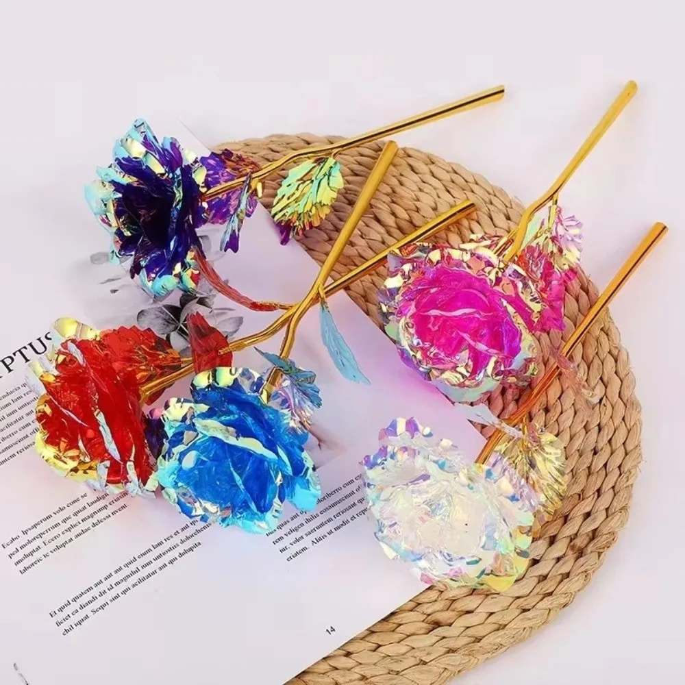 Colorful Gold Foil Rose Flower Handcrafted Photography Props Eternal Roses Fade Resistant Gifts Simulated Rose Bouquet