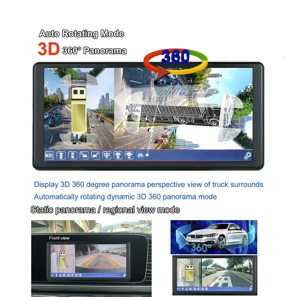 iPoster LKW-Auto 10,36 Zoll Quad Split IPS-Monitor mit DVR Android 360-Grad-Panorama-AR-Ansicht 4G GPS Remote View AI-Kamera-Kit