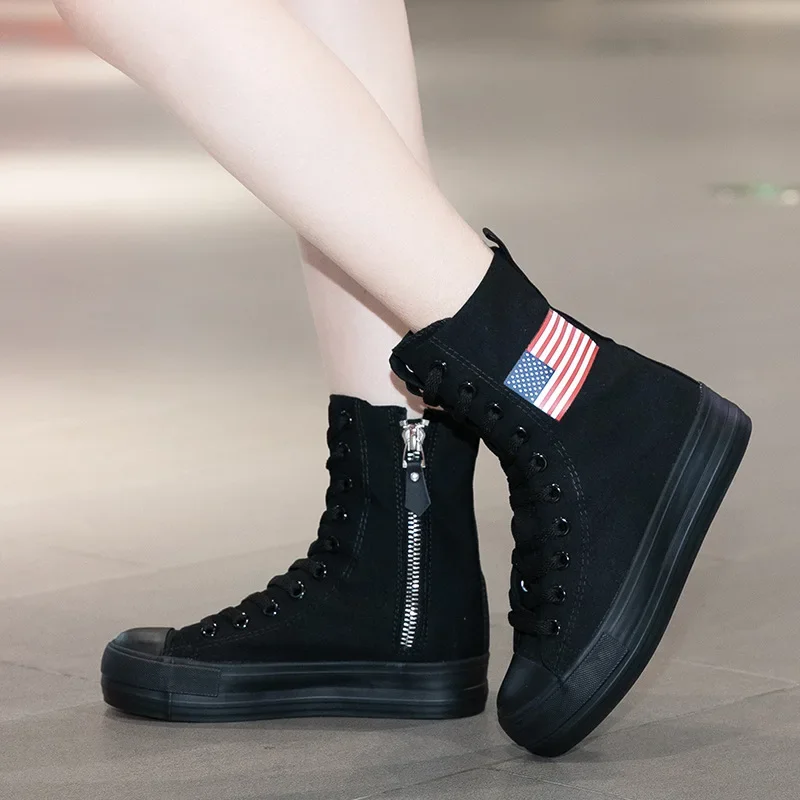 

Flag Women High Top Canvas Shoes Casual Women's Boots for Student Breathable Canvas Sneaker for Women Hip Hop Soft Shoes 2025