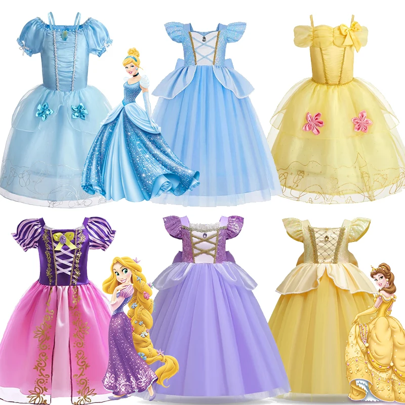 Vestido de fiesta de princesa Cenicienta elegante de lujo de Disney, vestido de fiesta de cumpleaños elegante, Vestidos de Rapunzel, disfraz, ropa de Carnaval