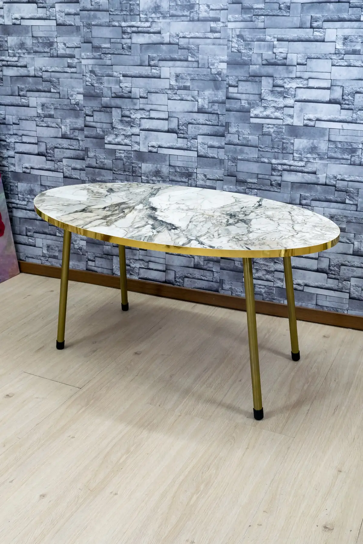 DOLBOVI Zigon Coffee Table and Coffee Table in the Middle Ellipse Gold Metal Toe Gold Ephesus Set Coffee Table